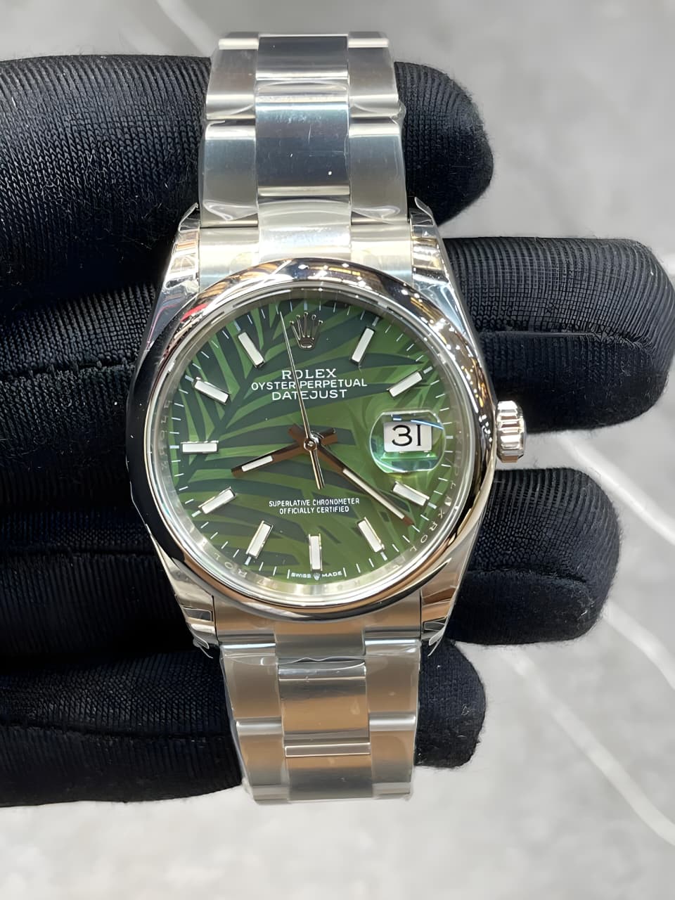 Rolex Datejust 36 with a Green Palm Motif Dial.