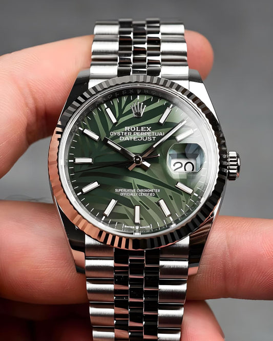 Rolex Datejust 36 with a Green Palm Motif Dial.